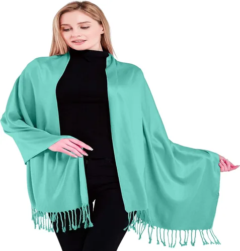 Vista 13 de CJ Apparel Solid Color Tassels Design Nepalese Shawl Seconds Scarf Wrap Stole Throw Head Wrap Pashmina Hand Made in Nepal Amarillo ámbar