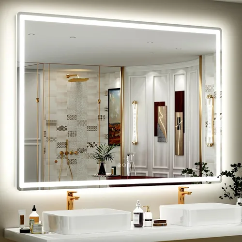 Vista 10 de SMIROR Espejo de baño LED con luces de 22" x 30", espejo de tocador rectangular redondeado iluminado para pared, iluminado frontal y retroiluminado