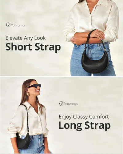 Vista 3 de Bolsos Vantamo para mujer con forma de media luna con protección RFID, monederos con cierre de media luna para mujer con clip antirrobo para mayor