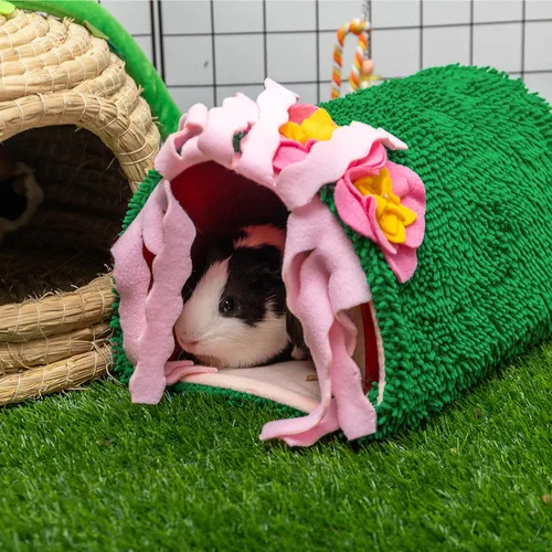 Vista 7 de Escondite de conejillo de indias – Casa de túnel de forro polar suave para rata, hámster, erizo, chinchilla, ardilla, animales pequeños – Lindas