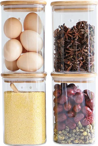Vista 2 de Recipientes de vidrio herméticos para almacenamiento de alimentos, 40 onzas, paquete de 4 recipientes de cocina, recipiente transparente con tapas