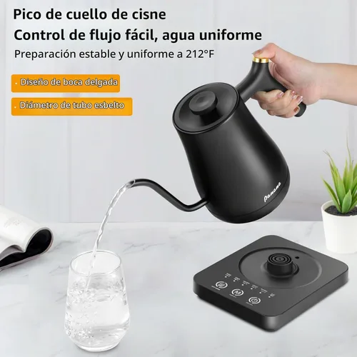 Vista 3 de Panana Hervidor eléctrico, hervidor eléctrico de cuello de cisne, control de temperatura con pantalla LCD, hervidor de té para verter sobre café