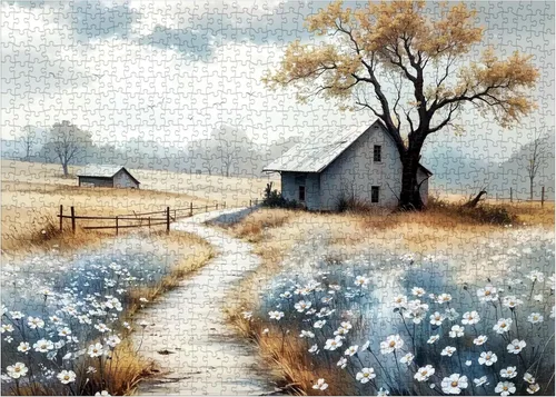 Vista 2 de Rompecabezas de paisaje de granja de otoño para adultos, 1000 piezas, rompecabezas escénicos de otoño, hermosos rompecabezas de arte