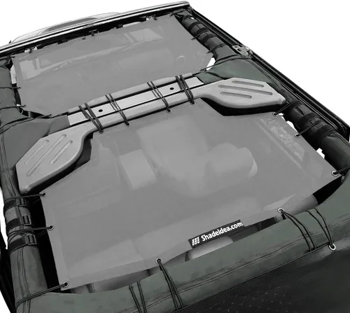 Vista 73 de Shadeidea - Parasol para vehículo Jeep Wrangler JK (2007-2018) de 2 puertas, delantero y trasero, pantalla de malla color negro, cubierta