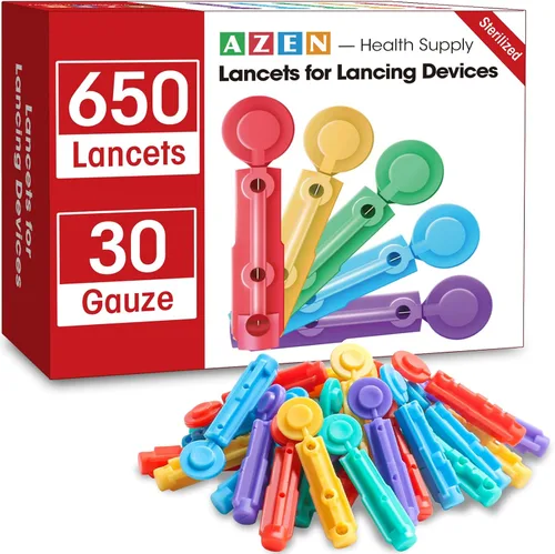 AZEN 650 lancetas para pruebas de diabetes, calibre 30, multicolores de azúcar en sangre, lancetas diabéticas para dispositivo de punción