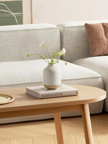 Vista 2 de Pequeño jarrón bohemio para decoración, jarrón rústico de granja para hierba de las pampas, juego de eucalipto y pequeñas flores de tallo, cerámica