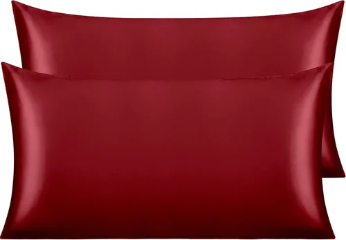 Vista 121 de NTBAY Paquete de 2 fundas de almohada estándar de satén para cabello y piel, lujosas y sedosas fundas de almohada con cierre de sobre, 20 x 26