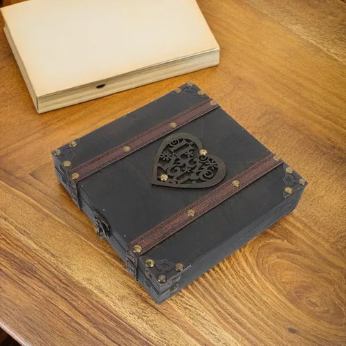 Vista 6 de PRETYZOOM Wooden Jewelry Box with Lid Chinese Style Treasure Storage Box for Necklaces and Earrings Retro Desktop Organizer with Solid Wood Craft