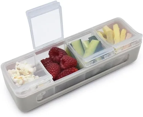 Vista 5 de melii Caja de aperitivos – 4 compartimentos separados con tapas, contenedor dividido para aperitivos, almacenamiento de alimentos para niños y Baya