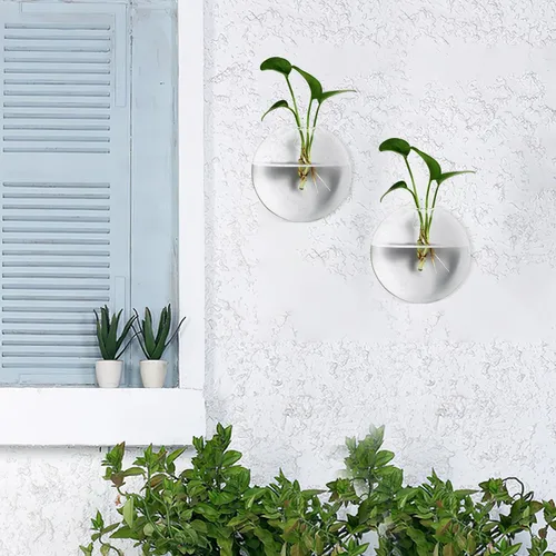 Vista 6 de 4pcs Hanging Glass Vase Wall Mounted Flower Pot for Indoor Plants, Glass Bubble Wall Planter Decor Set for Home and Wedding Display