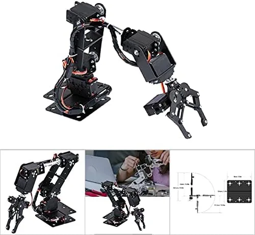 Vista 4 de Brazo mecánico, brazo de robot 6DOF, Kit de pinza de brazo mecánico programable de metal completo, robot manipulador de escritorio