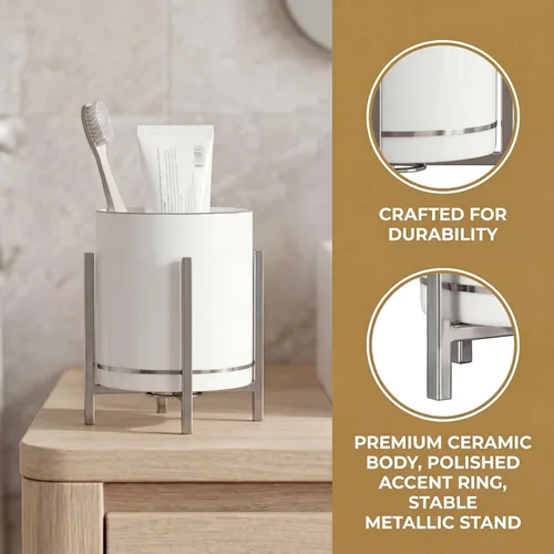 Vista 6 de Vaso de cerámica para escritorio, soporte de lápiz blanco y negro para escritorio, soporte para brochas de maquillaje de escritorio, soporte