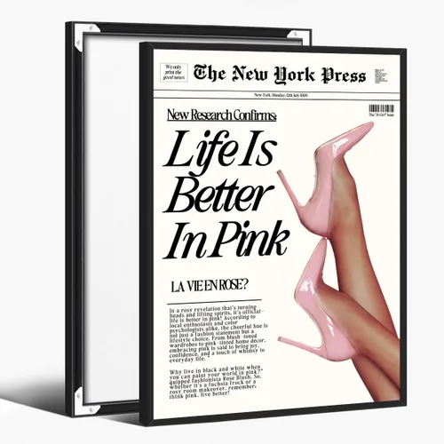 Póster de pared de periódico rosa bebé vintage, póster de titular de noticias retro, decoración estética para dormitorio, apartamento, dormitorio,