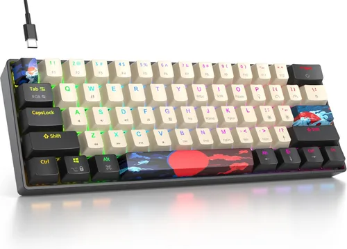 Fogruaden Teclado mecánico con cable RGB 60%, teclado para juegos de 61 teclas 60% con interruptor rojo, teclado mecánico pequeño y compacto para