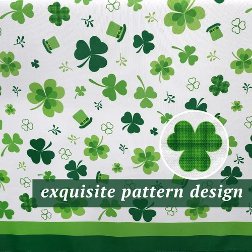 Vista 7 de Mantel rectangular de trébol del Día de San Patricio, 60 x 84 pulgadas, mantel de trébol de vacaciones para fiestas, cenas, cocina, decoración
