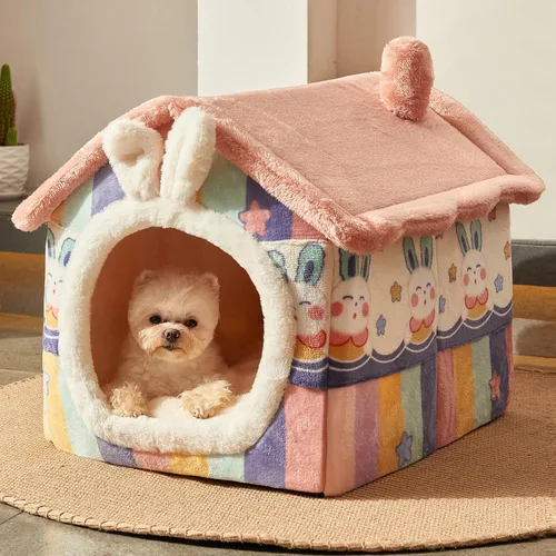 Bonita casa para perros pequeños, plegable, con cojín Arcoíris