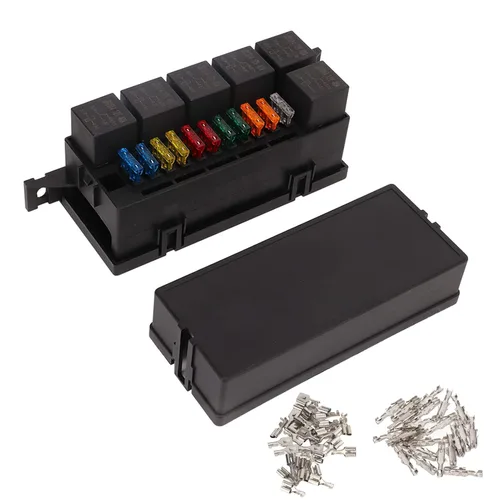 Vista 9 de Bloque de cuchillas de 6 vías, kit de caja de relé impermeable de 12 V con 11 ATC/ATO, 6 para relé estilo Bosch, terminal de crimpado 52, soporte Z