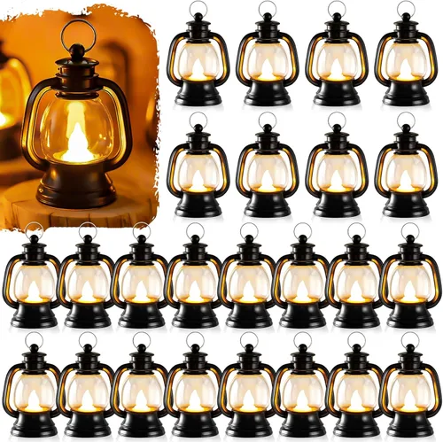 Vista 8 de 12 mini linternas de Halloween, centros de mesa para mesas con vela de simulación LED, linterna colgante pequeña de 4 pulgadas, faroles decorativos