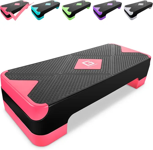 Vista 10 de GYMMAGE Stepper aeróbico de entrenamiento ajustable, plataforma de ejercicios aeróbicos con 2 elevadores, plataforma de ejercicios para fitness