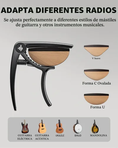 Vista 6 de Donner Cejilla para guitarra eléctrica y acústica DC-2, Ukelele Capo Negro con 4 púas