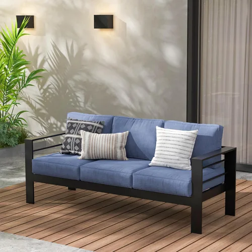 Vista 11 de Wisteria Lane - Juego de muebles de patio con sofá de aluminio, sofá para todo tipo de clima al aire libre de 3 plazas, silla de metal negro