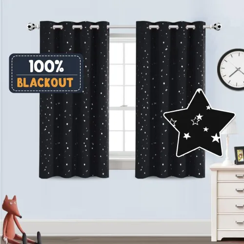Vista 9 de PrinceDeco Cortinas Opacas para Niños para Dormitorio con Aislamiento Térmico Cortinas de Estrellas Centelleantes Rosas para Niños y Niñas con Parte