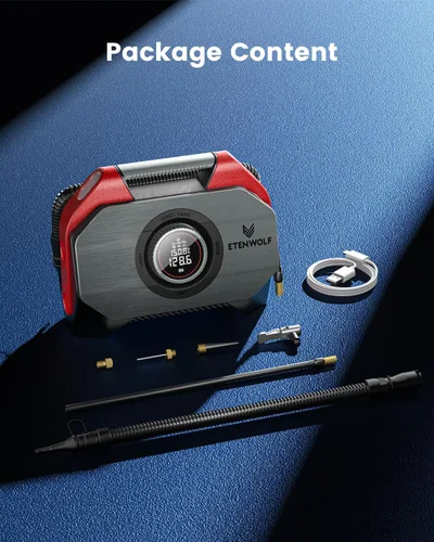 Vista 8 de ETENWOLF Vortex S6SE Inflador de Neumáticos Inalámbrico Compresor de Aire Portátil, Bomba de Aire de 160 PSI para Neumáticos de Automóvil