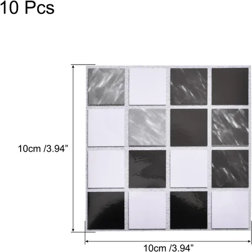 Vista 2 de MECCANIXITY 10 calcomanías 3D de pared, 3.9 x 3.9 in, azulejos de mosaico cuadrados, autoadhesivo, PVC, impermeable, para cocina, baño, pared