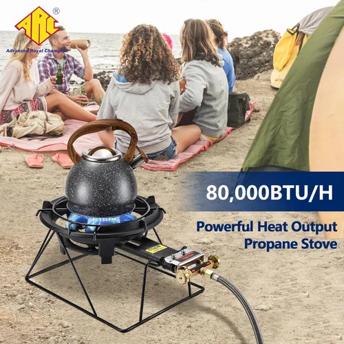 Vista 4 de ARC - Estufa de propano para exteriores, quemador de propano individual de 33 cm, portátil, hierro fundido, con soporte resistente, anillos
