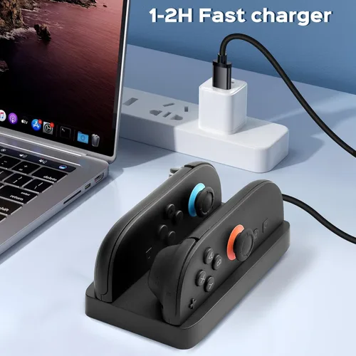 Vista 5 de Base de carga para Nintendo Switch 2, Switch 2 Joycons Dock para 2 Joycons, estación de soporte de cargador Joycons con indicación LED y cable