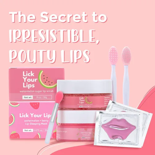 Vista 2 de Kit de Cuidado Labial 6 en 1 Con Máscara Labial Nocturna, Cepillo de Silicona, Exfoliante Labial de Azúcar, Máscara Labial en Hoja para Revelar
