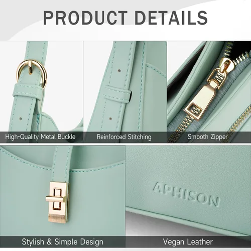 Vista 4 de APHISON Bolso de hombro para mujer, de piel vegana, monederos y bolsos de mano con correa ajustable