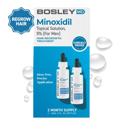 Vista 3 de BosleyMD - Tratamiento de recrecimiento del cabello para hombres y mujeres, solución tópica de minoxidil de 2% a 5%