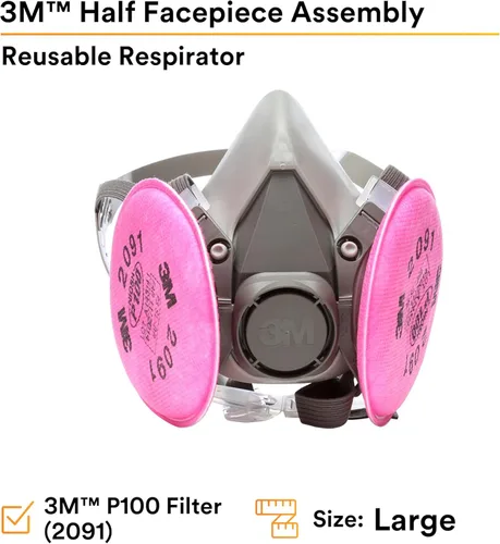 Vista 7 de Mascarilla respiratoria de protección P100 de medio rostro marca 3M. Respirador reutilizable (AAD)