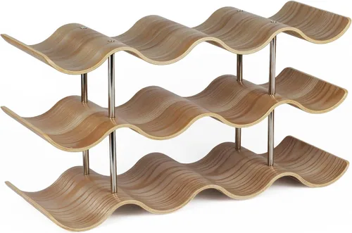 Vista 9 de Estantes de vino para encimera, 2 niveles de madera para gabinete, soporte para botellas, 7 botellas independientes para almacenamiento de vino