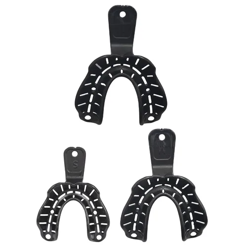 Vista 2 de Bandeja de impresión dental desechable, bandeja de impresión edéntula, moldeable por calor, surtido, juego de 12