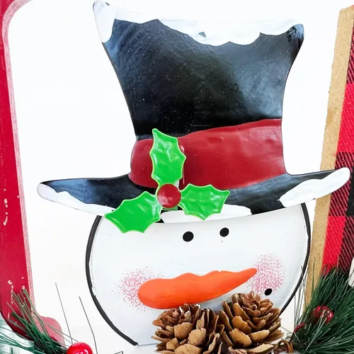 Vista 3 de Letras rústicas de madera con recortes de mesa, decoración de muñeco de nieve, decoración de Navidad, letreros de bloque de palabras de madera