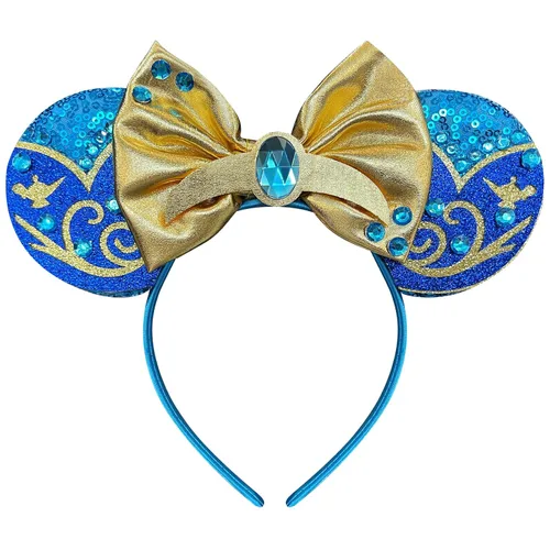 Diademas de orejas de ratón de jazmín para mujeres y niñas, orejas de Minnie de jazmín azul, diadema de orejas de ratón de princesa, disfraz de