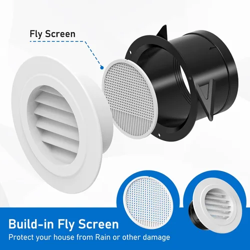 Vista 2 de Hon&Guan Soffit Vents - Cubierta redonda de ventilación de aire de escape de 4 pulgadas con pantalla de mosca integrada para baño, cocina, oficina