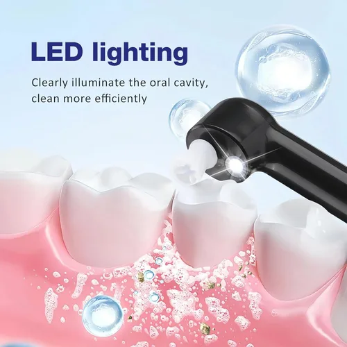 Vista 4 de Pulidor de dientes recargable con 5 cabezales de cepillo, 9 pastas de pulido, 4 modos de velocidad, kit de limpieza dental IPX6, luz LED, kit