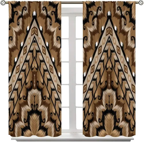 Vista 456 de Cortinas con patrón geométrico tribal, estilo suroeste, azteca, rústico, occidental, nativo americano, opacas, con bolsillo para barra, decoración