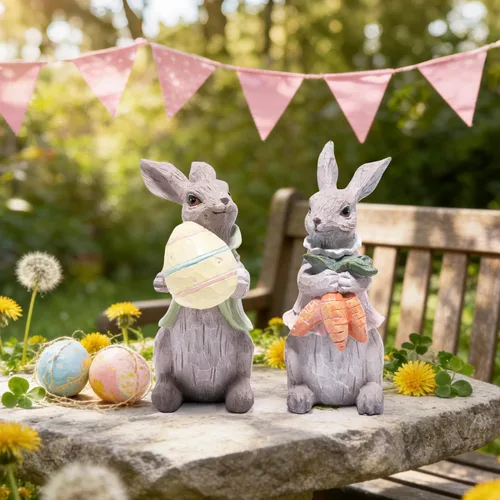 Vista 7 de Hodao Decoraciones de conejo de Pascua, decoración de primavera para el hogar, figuras de conejo, regalos (conejo gris de Pascua, 2 unidades)
