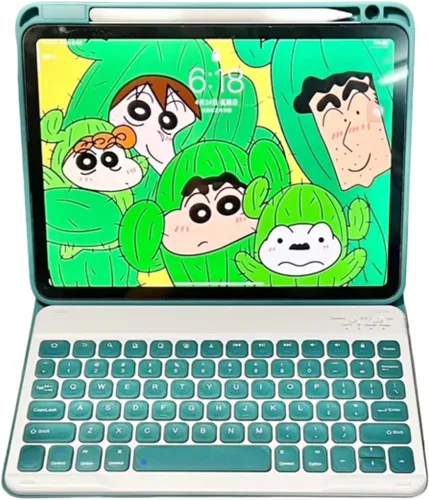 Vista 9 de AnMengXinLing Funda de teclado para iPad de 9.7 pulgadas, iPad de 5ª/iPad 6ª generación, Air2, funda inteligente con soporte para lápices, teclado