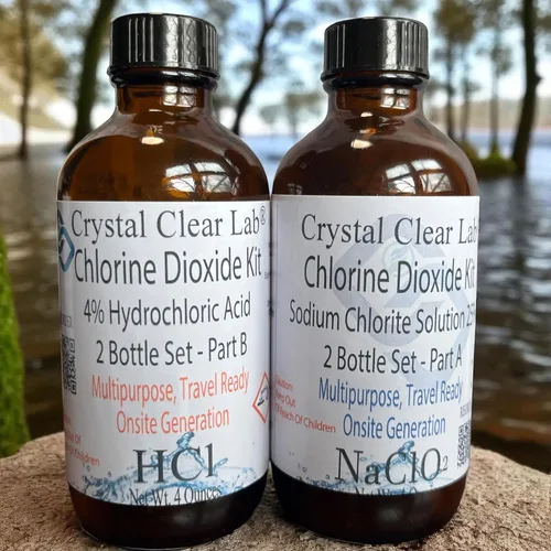 Vista 2 de Crystal Clear Lab Kit de dióxido de cloro Ácido clorhídrico 4-5% (HCl): solución de sodio (8 onzas) conjunto de líquidos