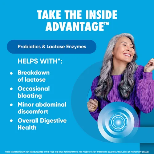 Vista 2 de Digestive Advantage Probióticos + enzimas digestivas lactasa para la salud digestiva, probióticos diarios para mujeres y hombres hinchazón