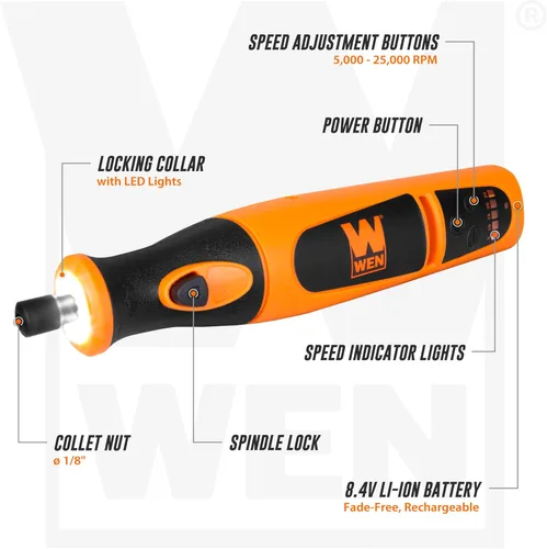 Vista 4 de WEN Paquete de herramientas rotativas de iones de litio con accesorios (23072 + 230151A)