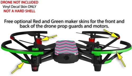 Vista 3 de Paquete de 2 calcomanías compatibles con DJI Ryze Tello Zig Zag verde azulado, rosa, morado, drone no incluido