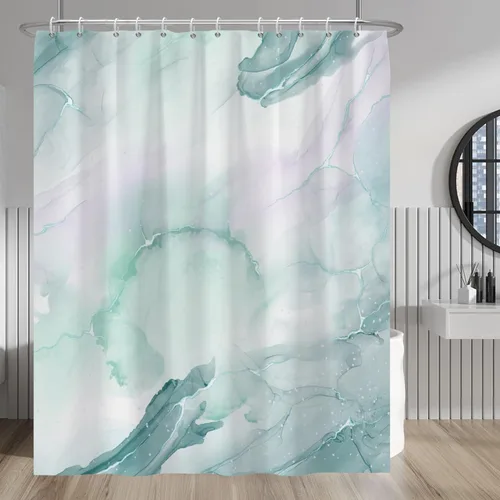 Vista 86 de Baocicco Cortina de ducha de mármol azul abstracto a rayas, decorativa, textura de lujo, línea moderna, decoración de acuarela, juego de cortinas