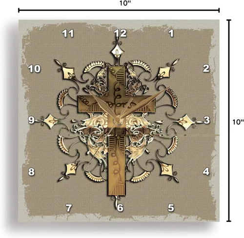 Vista 9 de 3dRose Cruz decorada de bronce - reloj de pared, 10 por 10 pulgadas (DPP_54377_1)