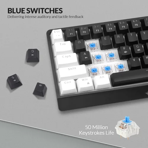 Vista 4 de Rii RK806 60% Mechanical Gaming Keyboard,61 Keys Compact Wired Keyboard with Blue Backlight,Clicky Blue Switch,Anti-ghosting,for Windows Laptop PC